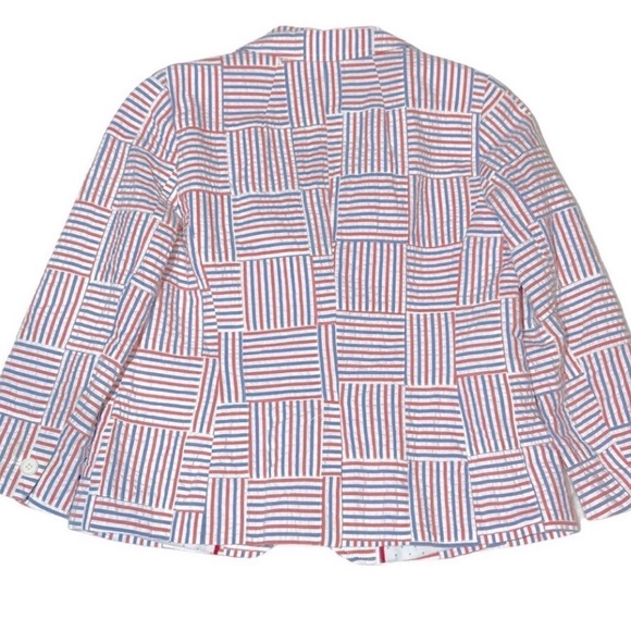 Talbots Seersucker Stripe Patchwork Blazer Size 8P - Picture 8 of 12